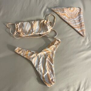 Orange striped Bikini Set with Headscarf